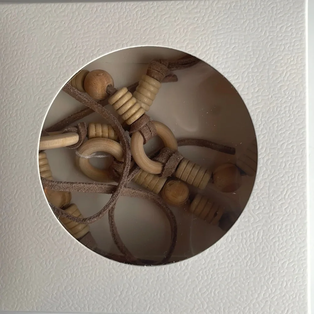 Necklace leather wood beads rings natural_3